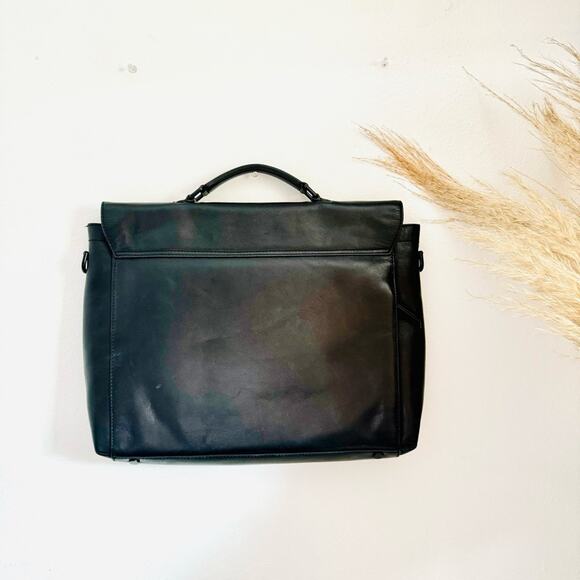 COLE HAAN Black Leather Warner Briefcase Travel Bag Zipper Pocket Laptop Case - Picture 5 of 16